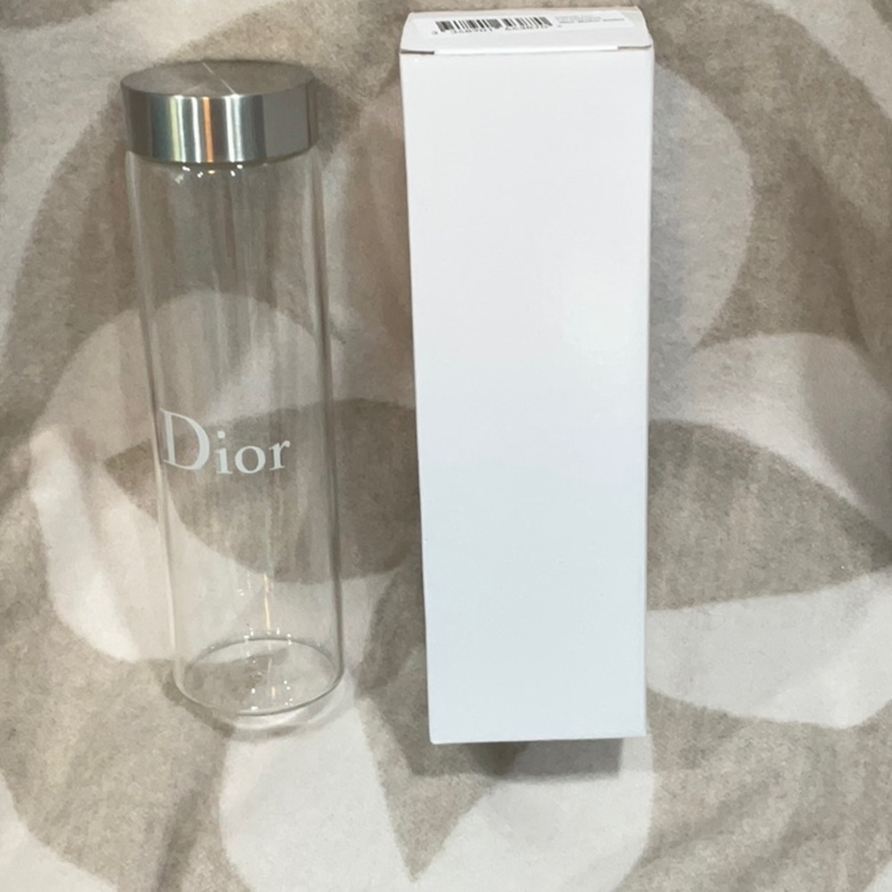 Dior Clear Glass Water Bottle with Silver Cap
